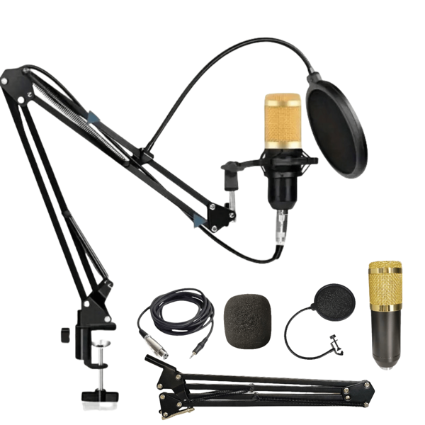 Condenser Microphone + 35" Boom Arm Stand Kit For Podcasting, Metal Material, 360° Rotatable Arm, Noise Cancellation, Stable Output. Applicable For Gaming, Voice-Over, Voice Chat, Live Streaming, Singing. Plug & Play.