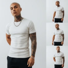Men's American Style Ribbed T-Shirt Fitted Summer Spring/Autumn Fall/Winter Slim Fit - Black - View 4