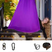 59"X110" Hängematte mit 360 Grad drehbarem Ring, elastisch, inklusive Zubehör, geeignet für Yoga, Camping und Picknicks