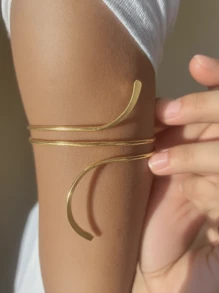 1 pieza Pulsera de brazalete abierto elegante con diseño de gota metálica líquida, adecuado para uso diario y de fiesta de las mujeres