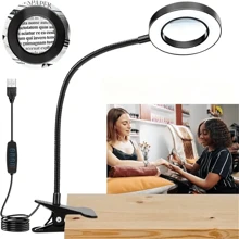 1 pièce Lampe de bureau loupe x5, lumière de lecture LED à 3 couleurs réglables, alimentation USB, design flexible de cou de cygne à 360°, convient pour la lecture, le bureau, la sculpture manuelle et autres loupes, lampes de bureau, lumières de travail en broderie et de beauté, lampe de chevet à clip avec protection des yeux