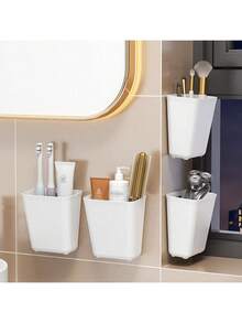 2/1 szt. Proste białe pudełko do przechowywania montowane na ścianie, zorganizowane przechowywanie pędzli do makijażu i produktów kosmetycznych