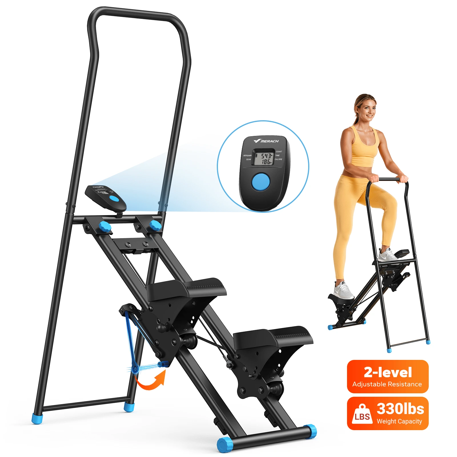 MERACH Stair Stepper For Home Gym Exercise, Adjustable Resistance & Pedals, New Version Vertical Climber Machine For Full-Body Workout, Compact Folding Cardio Exercise Climber With Extended Step Range - 黑色 - 查看 1