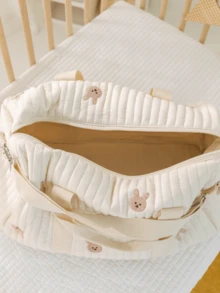 1 件卡通动物刺绣大容量孕妇尿布包，轻便手提手提包，适合妈妈 - 小兔刺繡包 - 查看 8