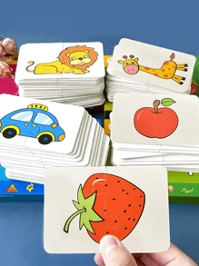 Christmas Decoration 1 Pc Children's Puzzle Baby Matching Card Early Education Cognitive Card, Vegetables And Fruits, Transportation, Daily Necessities, Animal Cognitive Puzzle Boys And Girls Toys School, Student,Stationery,School Supplies