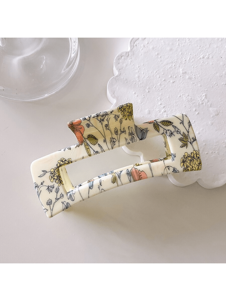 1 pieza Pinza de pelo con estampado floral retro para mujer, minimalista y de moda, adecuada para todo tipo de cabello, gran regalo para amigos, esencial para salidas casuales y viajes, accesorios de cabello para mujer para atuendos de vacaciones, clip de pelo con flores para el verano
