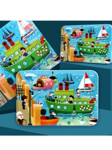 1铁盒100片木制拼图拼图儿童拼图宝宝3岁以上卡通木制早教玩具，适合男孩女孩作为礼物,拼图,拼图,拼图,拼图1000,1岁玩具,女孩拼图 - 彩色 - 查看 7