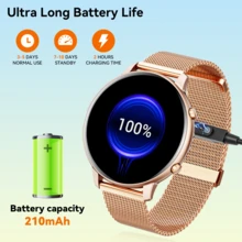 Hwagol Smartklocka för kvinnor med rund skärm, trådlöst Bluetooth-samtal, anpassad urtavla, multisportläge, hälsoövervakning för kvinnor, pulsmätare, syresättningsmätare i blodet, kompatibel med iOS och Android - guld stål - Visa 9