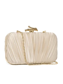 Women's Elegant Pleated Box Design Party Handbag, Luxury Rhinestone Clutch, Charming Formal Evening Bag Suitable For Date, Dance, Birthday, Party And Other Formal Occasions,Pleated Satin Design Box Shape Evening Clutch, Formal Banquet Handbag For Party, Formal Dress, Ball, Wedding