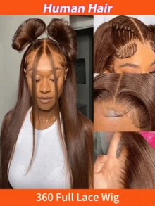 Invisible Drawstring 360 Full Lace Wig Straight Human Hair Wigs Hidden Adjustable Strap Can Make Ponytail And Bun 150% Density Transparent Lace Front Wig Pre-Plucked With Baby Hair Multicolor 18-36 Inch For Women - Multicolor - View 4