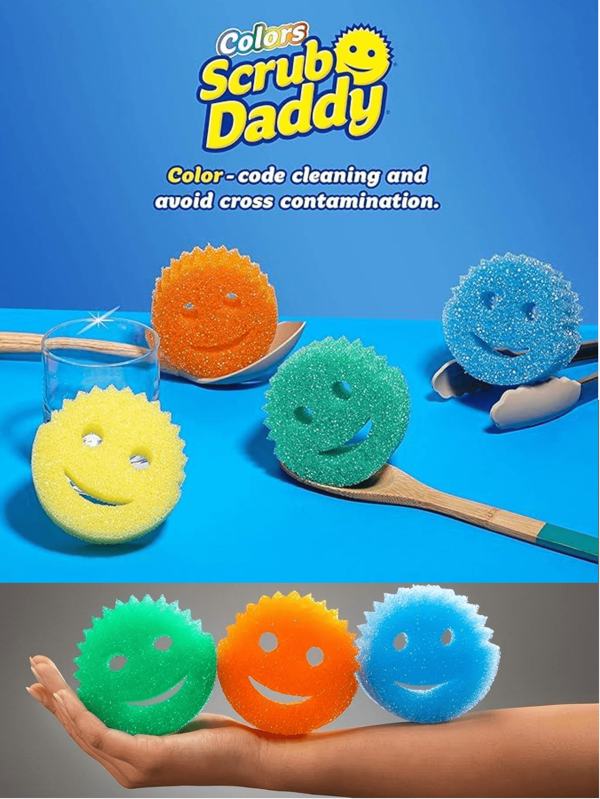 3 piezas de esponja, cepillo de olla, paño de limpieza, esponja de limpieza, esponja multiusos con cara sonriente de colores aleatorios. Función de eliminación de manchas linda y poderosa, esponja de cocina, almohadilla de limpieza resistente a los arañazos, apta para vajilla, ollas, cuencos, cuchillos, tenedores, etc.