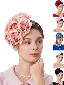 1 buc pălării Fascinator pentru femei pălării de petrecere de ceai Kentucky Rose flori Fascinators Derby pălărie nuntă cocktail flori pene agrafe de păr