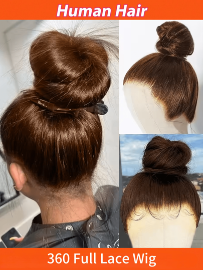 Invisible Drawstring 360 Full Lace Wig Straight Human Hair Wigs Hidden Adjustable Strap Can Make Ponytail And Bun 150% Density Transparent Lace Front Wig Pre-Plucked With Baby Hair Multicolor 18-36 Inch For Women