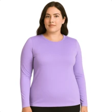 Women's Long Sleeve T-Shirt With Crew Neck In Suplex Fabric | 16 Color Variations Sizes P To Plus Size G2 Basic Plain - Purple - View 3