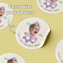 12/35张定制照片儿童生日贴纸 | 个性化生日贴纸 | 定制儿童生日贴纸 | 恐龙主题贴纸 | 派对礼品 | 礼品包装贴纸 | 礼品贴纸 - 藍色和紫色 - 查看 12