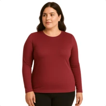 Women's Long Sleeve T-Shirt With Crew Neck In Suplex Fabric | 16 Color Variations Sizes P To Plus Size G2 Basic Plain - Color caoba - Ver 3