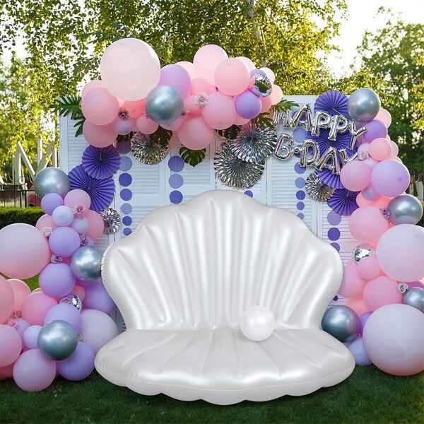 1 pieza Flotador inflable de concha de perla blanca, apto para piscina, playa, decoración de fiesta acuática, tabla de flotabilidad