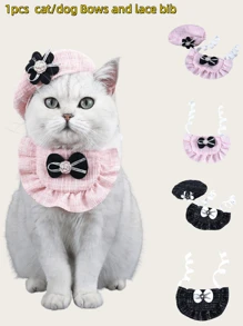 Geflochten kleine duftende Blume Belle Hut Schleife Spitze Lätzchen Haustier Katze Hund Zubehör Kamelien Set