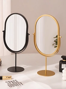 Espejo ovalado dorado elegante, con marco de metal estilizado, superficie de vidrio pulido, espejo de maquillaje portátil para decoración de dormitorio y puerta, sin necesidad de energía, decoración de dormitorio, diseño de espejo estilizado, espejo portátil, espejo decorativo de pared