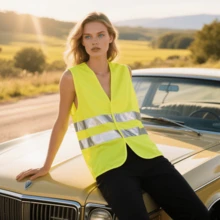 4pcs Unisex Durable Cotton Blend Reflective Vest, Suitable For Construction Sites And Outdoor Activities To Increase Visibility - Fluorescent Green - View 9