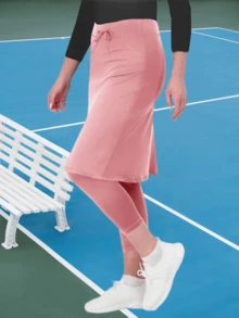 Women's Tennis Golf Skirts Workout Skirted Leggings Yoga Capri Pants With Skirts Skorts Pockets - 粉色 - 查看 2
