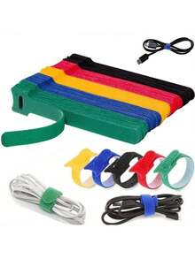 50-Pieces Reusable Nylon Hook And Loop Straps - Durable, Soft Self-Adhesive Tape Organizer For Everyday Office Use - 彩色 - 查看 1