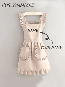 1pc Customized Printed Stylish Apron, Women's Elegant Customized Printed Apron, Stain Resistant, Apron Cute Lace Skirt Apron,Black Stain Resistant Apron,Sleeveless Apron,For Home, Kitchen,Nail Shop,Cooking, Baking, Nail Salon, Women Work Uniform,Coffee Smock,Home Cooking Clean Sleeveless Bib Apron