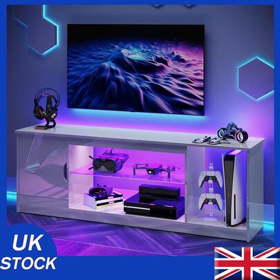 OYAJIA 150cm LED TV Stand For 55/60/65 Inch TV, Modern TV Cabinet ,Gaming Entertainment Center With Cabinet For P/S5, Xb/Ox, Fluted TV Console With Adjustable Glass Shelves For Living Room, Bedroom
