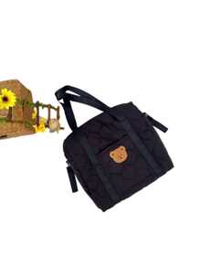 حقيبة الأم ذات المشبكين، ممكن تعليقها على عربة الأطفال، بجيوب، حقيبة كتف مع دب، منظم حفاضات وقناني الحليب، مناسبة للخروجات اليومية طوال العام