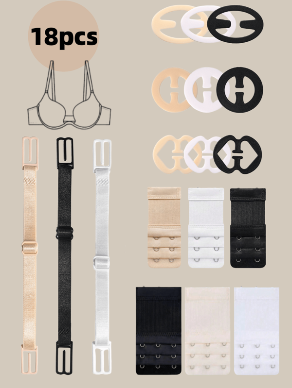18 Piece Set Of Underwear Accessories, Including Underwear Shoulder Strap Anti Slip Strap, Bra Shoulder Strap Buckle, And Women's Underwear Extension Strap