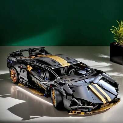1259 delar guldpläterade Bull Technology Super Sportbils byggklossmodell, perfekt julklapp till Halloween/Thanksgiving/Jul för en man som drömmer om en sportbil