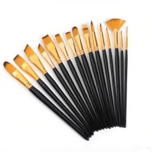Painting Brush Assorted Set Of 12 For Acrylic Watercolor Gouache Hobby Painting Professional Artist Painting Brush Set For Oil, Acrylic, Canvas, Gouache School Supplies, Back To School - Black - View 4
