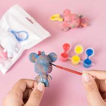 1 pieza Llavero de oso fluido Kit blanco para que los niños puedan pintar, juguete de manualidades creativas
