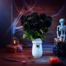1/3/5 Peças Flor Artificial Negra de Rosa Falsa de Halloween com Haste Longa, Rosa Artificial de Látex à Mão, Buquê de Casamento, Decoração de Mesa de Jantar, Decoração Interna, Rosa de Seda Artificial