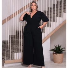 Elegant Plus Size Bridesmaid Jumpsuit With Elastex Back For A Perfect Fit - màu đen - Xem 5