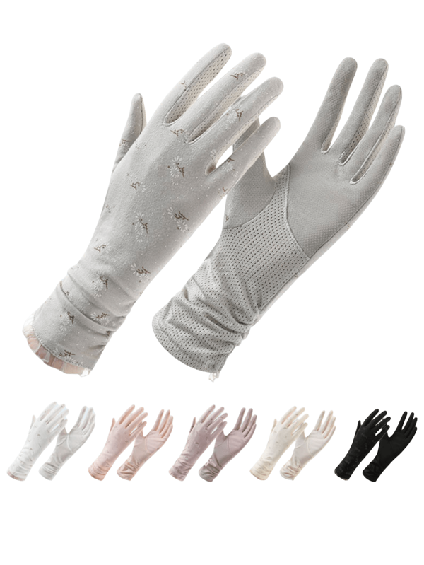 1 Par de Luvas Femininas Florais Miúdas para Dirigir/Tela de Toque, Proteção UV para Ciclismo/Dirigir, Primavera/Verão