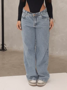 Women's Wide Leg Jeans Premium Marbled High Waist Shaping Butt Lifting
