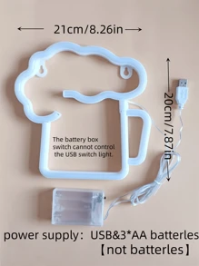 1pc Foam Beer Cup Neon Light, Suitable For Baby Room Decor, Bar Decoration, Girly Fairy Tale Lamp, Birthday Party, Wedding, Party Decor, Small Gift