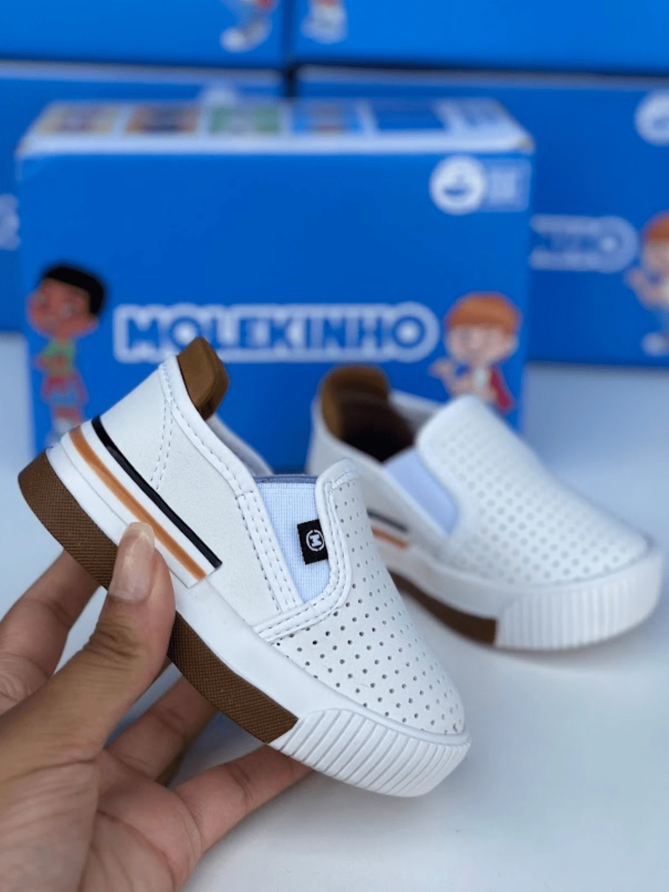 Baby Boy's Sneakers Slip On Shoes Easy To Put On Molekinho - trắng - Xem 1
