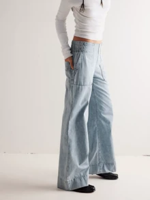 Women's Baggy, Loose-Fitting Denim Pants With  And Relaxed Style – Casual Solid Cargo Trousers - Màu xanh nhạt - Xem 4