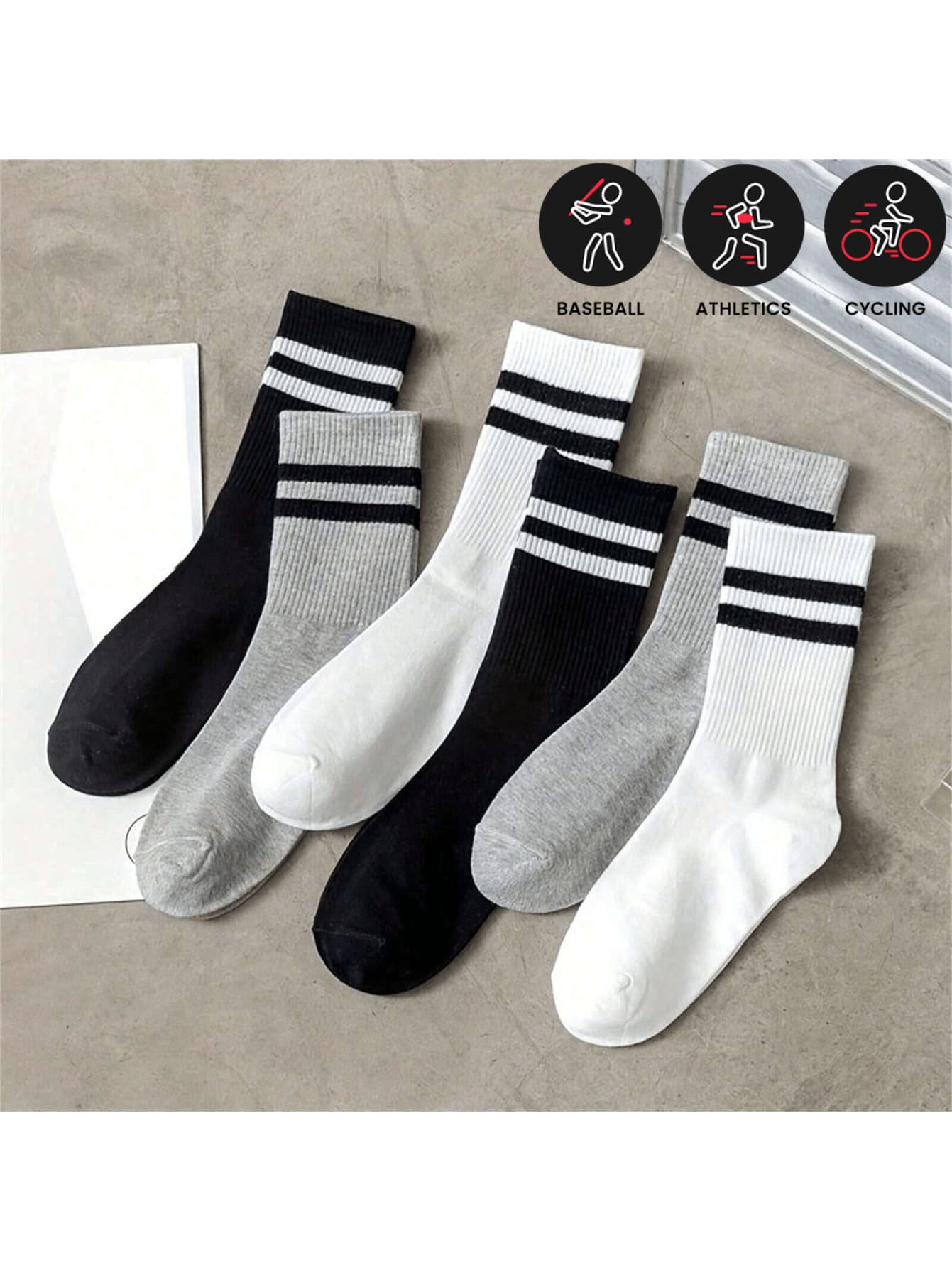 6 par skarpetek damskich w paski, casualowe, oddychające, odprowadzające wilgoć, średniej grubości, rurkowe, do ćwiczeń, 2/6/20/30/40/60 szt.