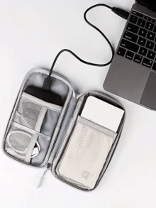 1pc Double-Layer Electronics Organizer Bag - Portable Charger, Cable & Accessory Storage Case, Polyester Travel Pouch For Chargers, Power Banks, USB Drives, Earphones & Hard Drives, Electronics Travel Case For Summer Holiday Travel, Outdoor Activities Cable Organizer Travel Essentials
