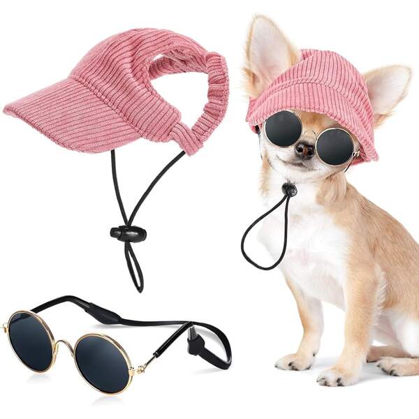 1 Stück Hund Sonnenhut mit Ohrlöchern, Hund Katze Sonnenbrille mit rutschfestem Silikonband Baseball Kappe verstellbar Welpen Sonnenschutzkappe Kopfbedeckung Sonnenhut für Welpen Hunde Katzen Sommer Outdoor