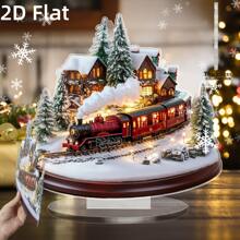 2D Flat, 1pc Acrylic Desktop Decor Bohemian Style Christmas Train & Christmas Tree Desktop Sign - Seasonal Train Theme Decoration, Suitable For Home And Office, Christmas, New Year Home, Party Decor, Thanksgiving, Christmas Gift (Full Product Display Video Included, Recommended To Watch First)