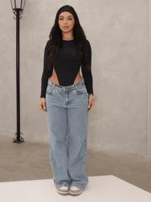 Women's Wide Leg Jeans Premium Marbled High Waist Shaping Butt Lifting