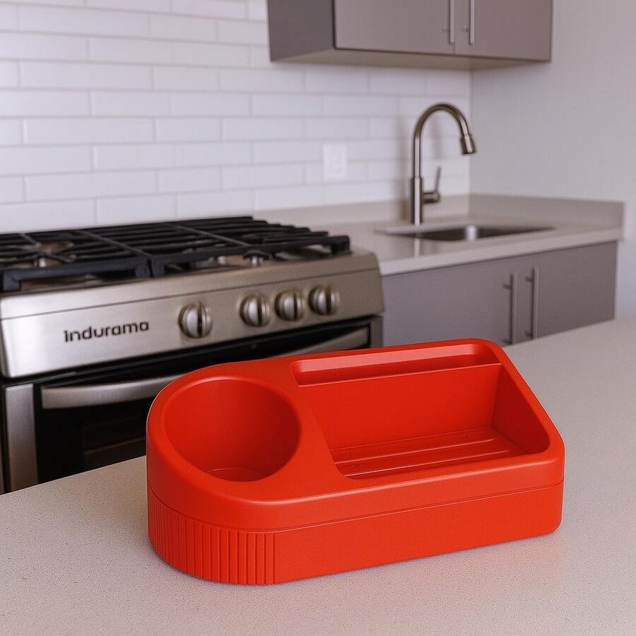 Soap And Sponge Detergent Holder With Base - 紅色 - 查看 1