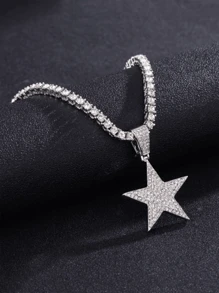 1 Stück stilvoller Halsketten-Anhänger mit Strass-Pentagramm, Hip-Hop Accessoire für Männer