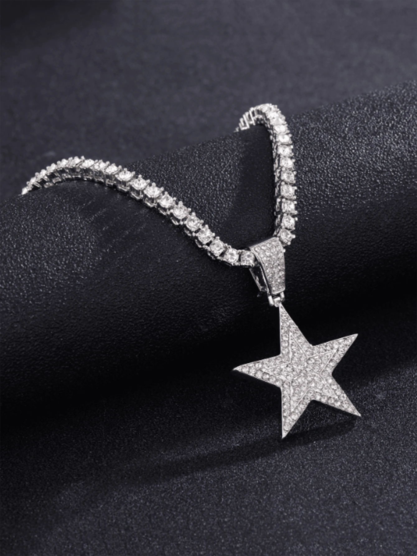 1 Stück stilvoller Halsketten-Anhänger mit Strass-Pentagramm, Hip-Hop Accessoire für Männer