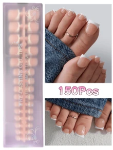 150片短方形按压式脚趾甲片，裸色法式软胶甲片，适合DIY美甲，简约百搭，15种尺寸，女士适用 - 杏色 - 查看 2