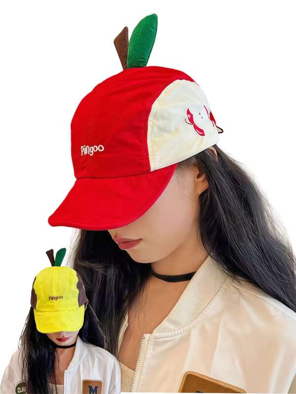 1 pièce Casquette de baseball à séchage rapide et à la mode en forme de pomme, avec "Piingoo" brodé sur la visière incurvée et le cœur de pomme brodé sur le côté, convient pour un porter quotidien